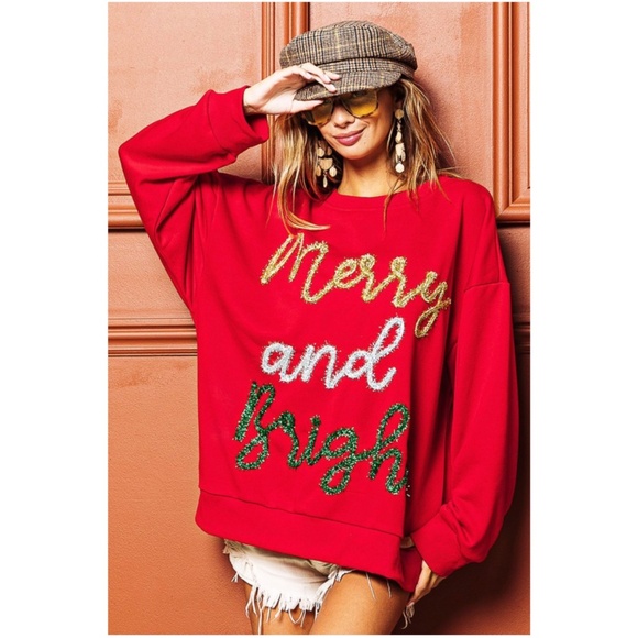 Bibi Christmas Festive Holiday Graphic Loose fit Pullover Sweater - Picture 3 of 4